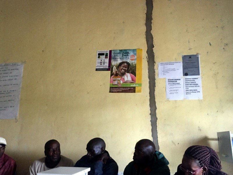 Ikerege Farmers Cooperative displaying promotional materials for hybrid seed and high quality FAW pesticides on their office walls, during a visit in March 2018 we discussed health & safety strategies and the importance of “chemical rotations” to combat FAW resistance 