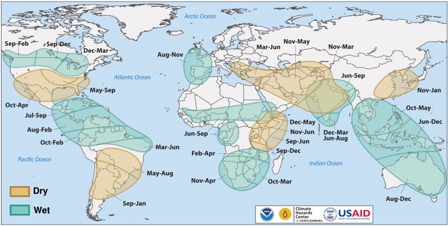 Global map depicting movement of La Niña